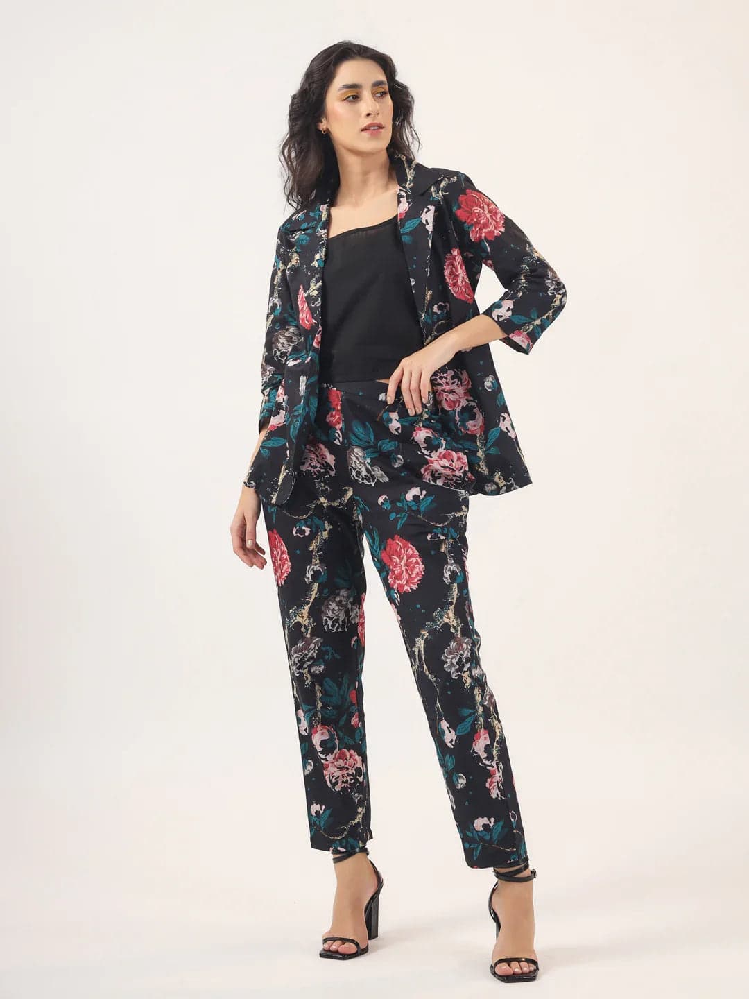 Volso Fashion Black Floral Cotton Night Suit