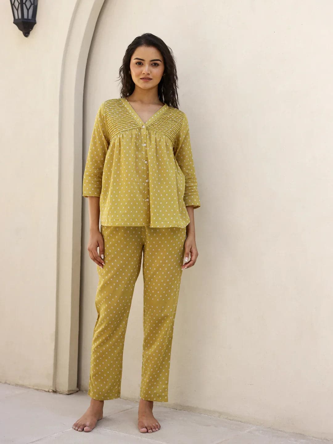 Volso Fashion Mustard Printed Loungewear Set